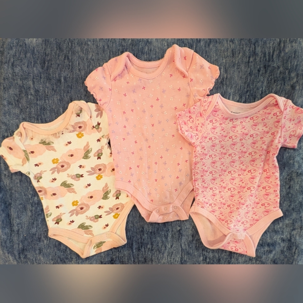 3-6M Pink Floral and Patterned Kids One Pieces Set